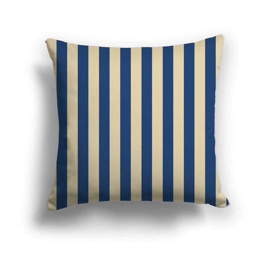 Tan Cotton Canvas Cushion Covers with Royal Blue Bars on Front, CACU-CC-1294-051, 46 x 46 cm / 18 x 18 inches