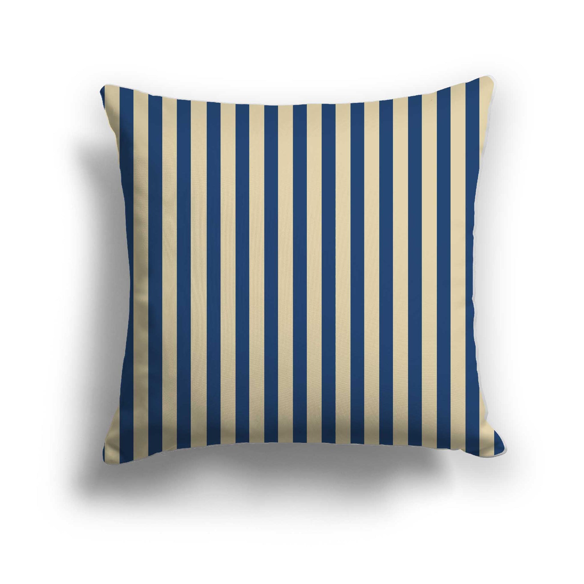 Tan Cotton Canvas Cushion Covers with Thin Royal Blue Bars on Front, CACU-CC-1294-241, 46 x 46 cm / 18 x 18 inches