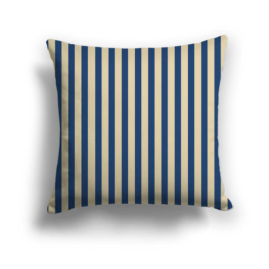 Tan Cotton Canvas Cushion Covers with Thin Royal Blue Bars on Front, CACU-CC-1294-241, 46 x 46 cm / 18 x 18 inches