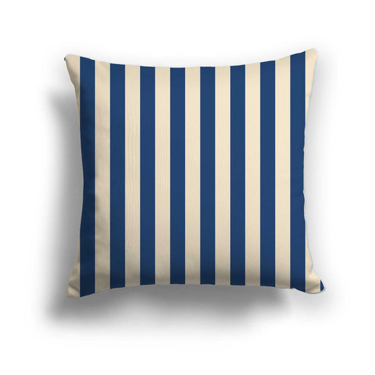 Beige Cotton Canvas Cushion Covers with Royal Blue Bars on Front, CACU-CC-1295-051, 46 x 46 cm / 18 x 18 inches