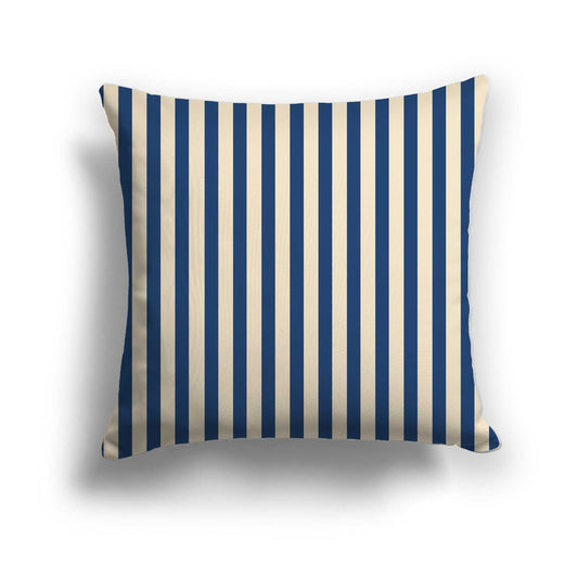 Beige Cotton Canvas Cushion Covers with Thin Royal Blue Bars on Front, CACU-CC-1295-241, 46 x 46 cm / 18 x 18 inches