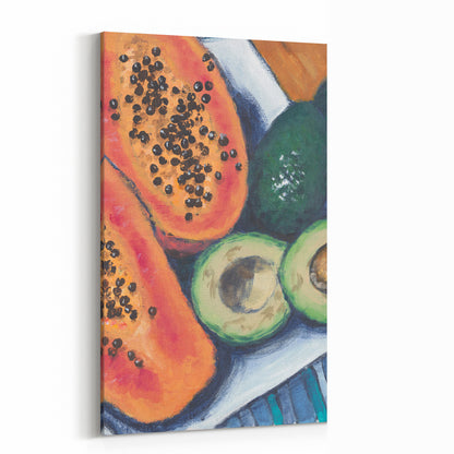Papaya & Avocados #2105-003 Fine Art Stretched Canvas Print - Vertical Centre Crop Layout, 1.5-Inch Gallery Wrap
