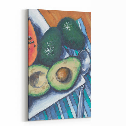 Papaya & Avocados #2105-002 Fine Art Stretched Canvas Print - Vertical Right Crop Layout, 1.5-Inch Gallery Wrap