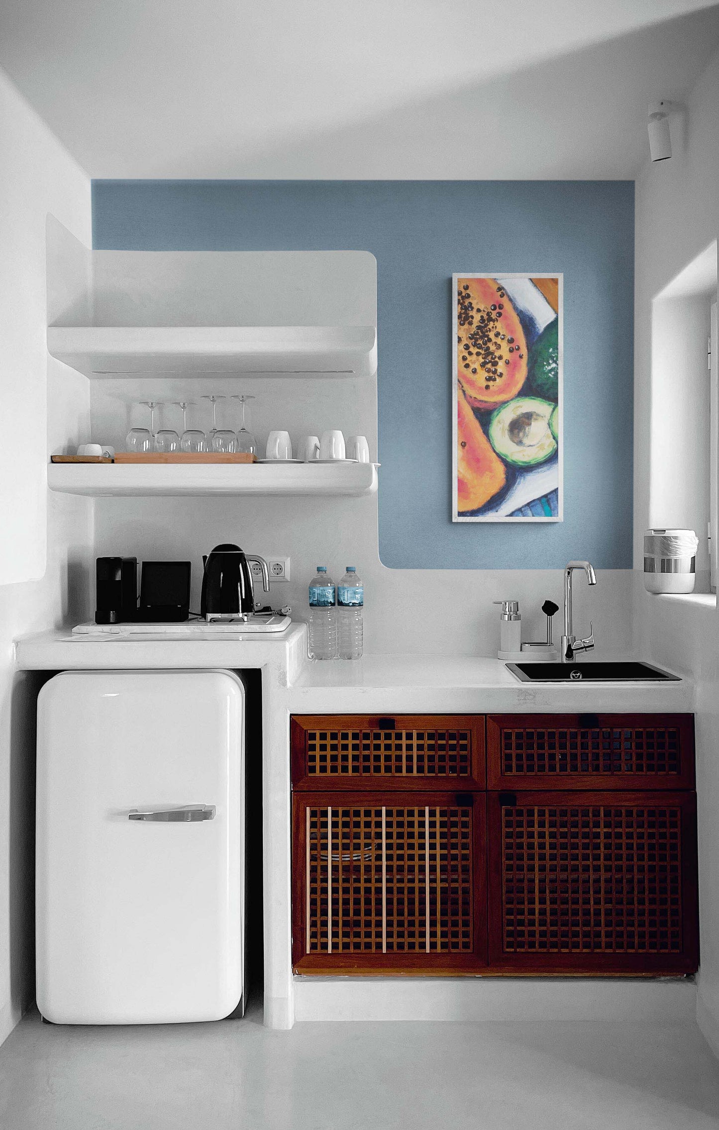 Papaya & Avocados #2105-002 Fine Art Stretched Canvas Print - Vertical Centre Crop Layout, 1.5-Inch Gallery Wrap