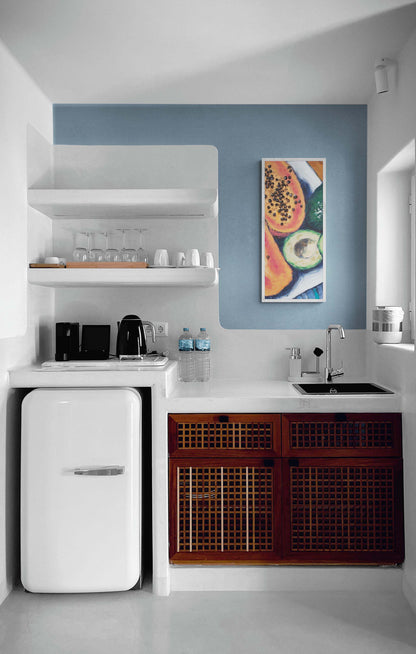 Papaya & Avocados #2105-002 Fine Art Stretched Canvas Print - Vertical Centre Crop Layout, 1.5-Inch Gallery Wrap