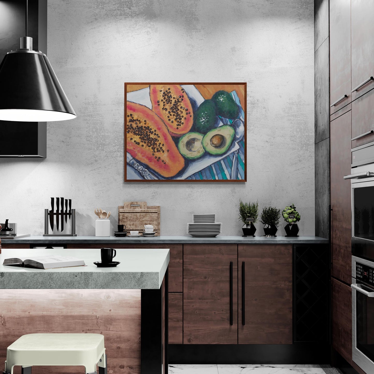 Papaya & Avocados #2105 Fine Art Stretched Canvas Print - Horizontal Layout, 1.5-Inch Gallery Wrap