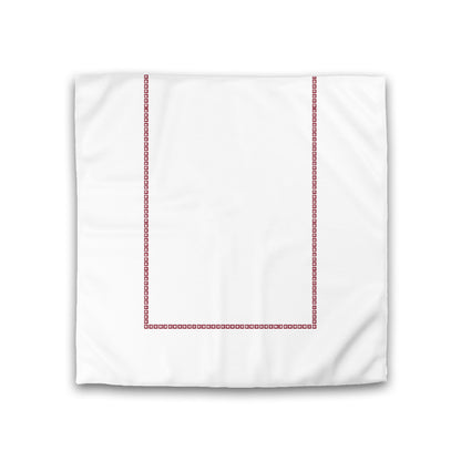 Off-White Cotton Sateen Duvet Cover, Burgundy Red Repeating Square Motif Print, Classic Border, CSDU-1281-121, Double - 206 x 206 cm / 81 x 81 inches