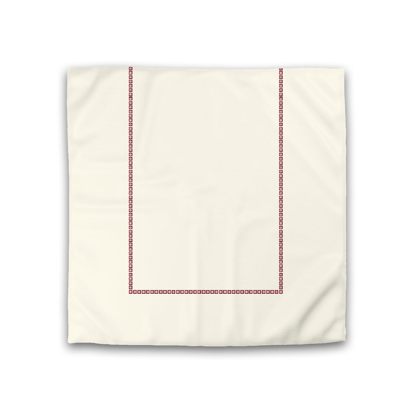 Pale Cream Cotton Sateen Duvet Cover, Burgundy Red Repeating Square Motif Print, Classic Border, CSDU-1283-121, Double - 206 x 206 cm / 81 x 81 inches