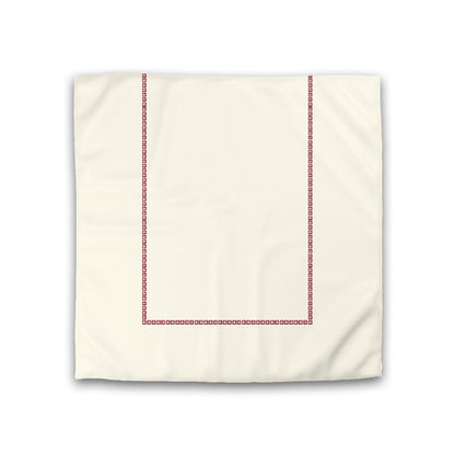 Pale Cream Cotton Sateen Duvet Cover, Burgundy Red Repeating Square Motif Print, Classic Border, CSDU-1283-121, Double - 206 x 206 cm / 81 x 81 inches