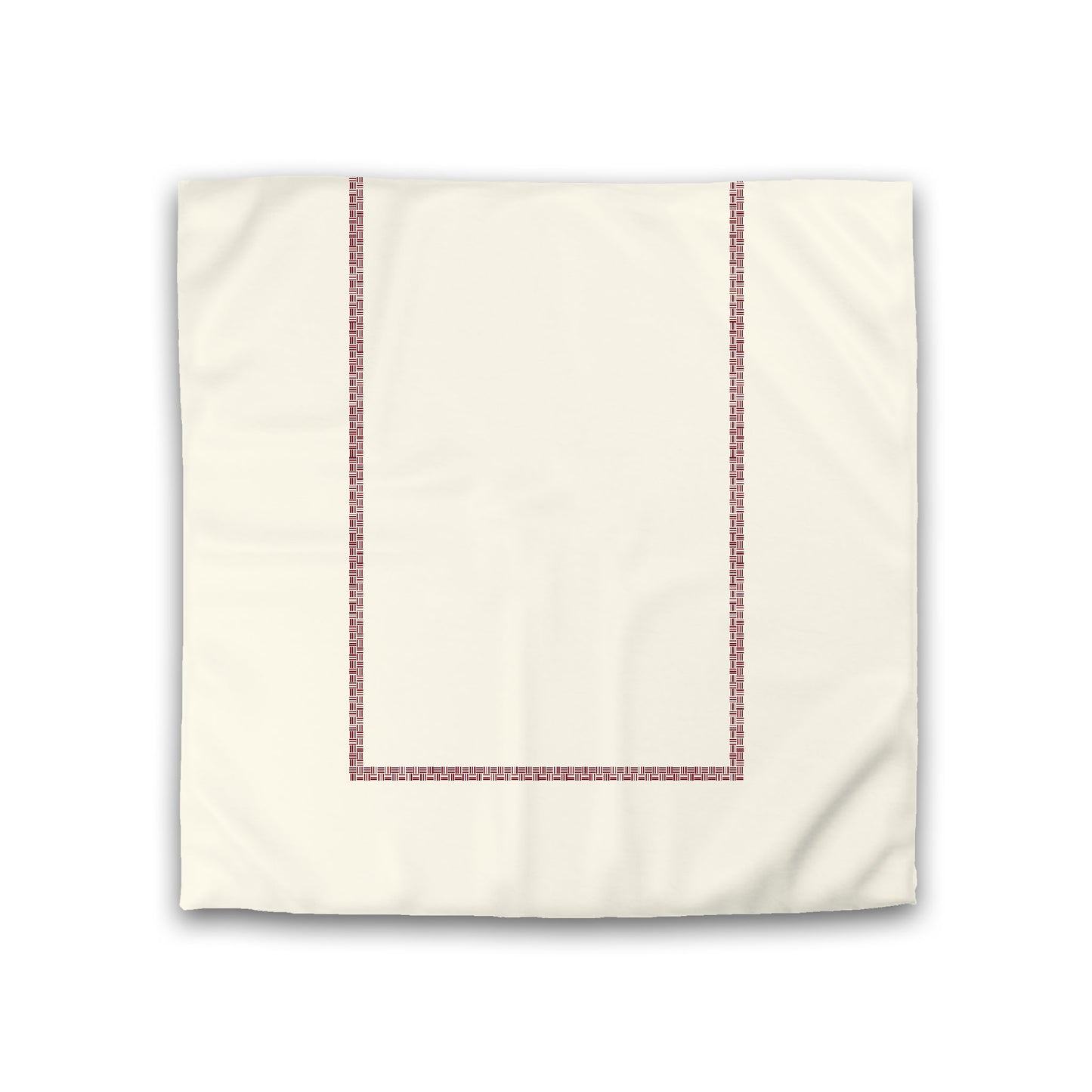 Pale Cream Cotton Sateen Duvet Cover, Burgundy Red Double Weave Motif Print, Classic Border, CSDU-1283-143, Double - 206 x 206 cm / 81 x 81 inches