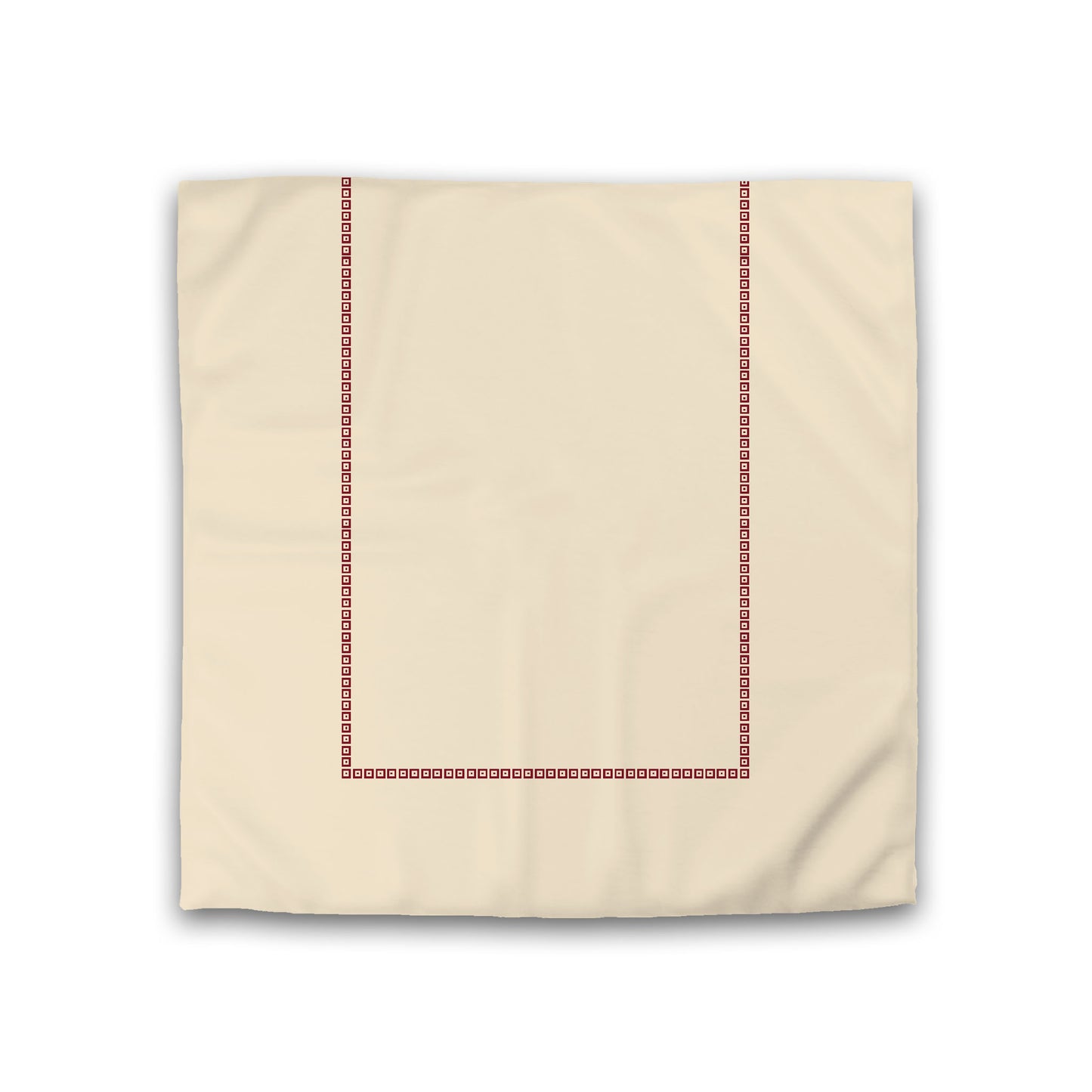 Beige Cotton Sateen Duvet Cover, Burgundy Red Repeating Square Motif Print, Classic Border, CSDU-1285-121, Double - 206 x 206 cm / 81 x 81 inches