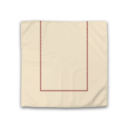Beige Cotton Sateen Duvet Cover, Burgundy Red Repeating Square Motif Print, Classic Border, CSDU-1285-121, Double - 206 x 206 cm / 81 x 81 inches