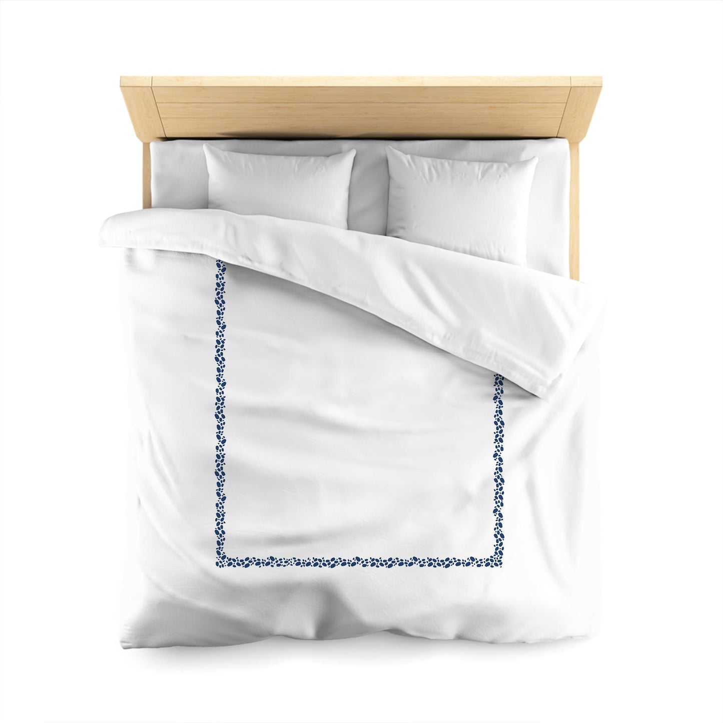 Off-white Cotton Sateen Duvet Cover, Royal Blue Hand-painted Dab Motif Print, Classic Border | CSDU-1291-091, Queen Size