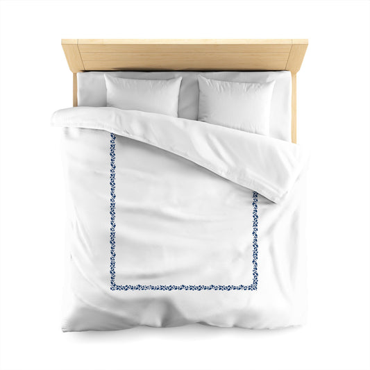 Off-white Cotton Sateen Duvet Cover, Royal Blue Hand-painted Dab Motif Print, Classic Border | CSDU-1291-091, Queen Size