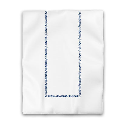 Off-white Cotton Sateen Duvet Cover, Royal Blue Hand-painted Dab Motif Print, Classic Border | CSDU-1291-091