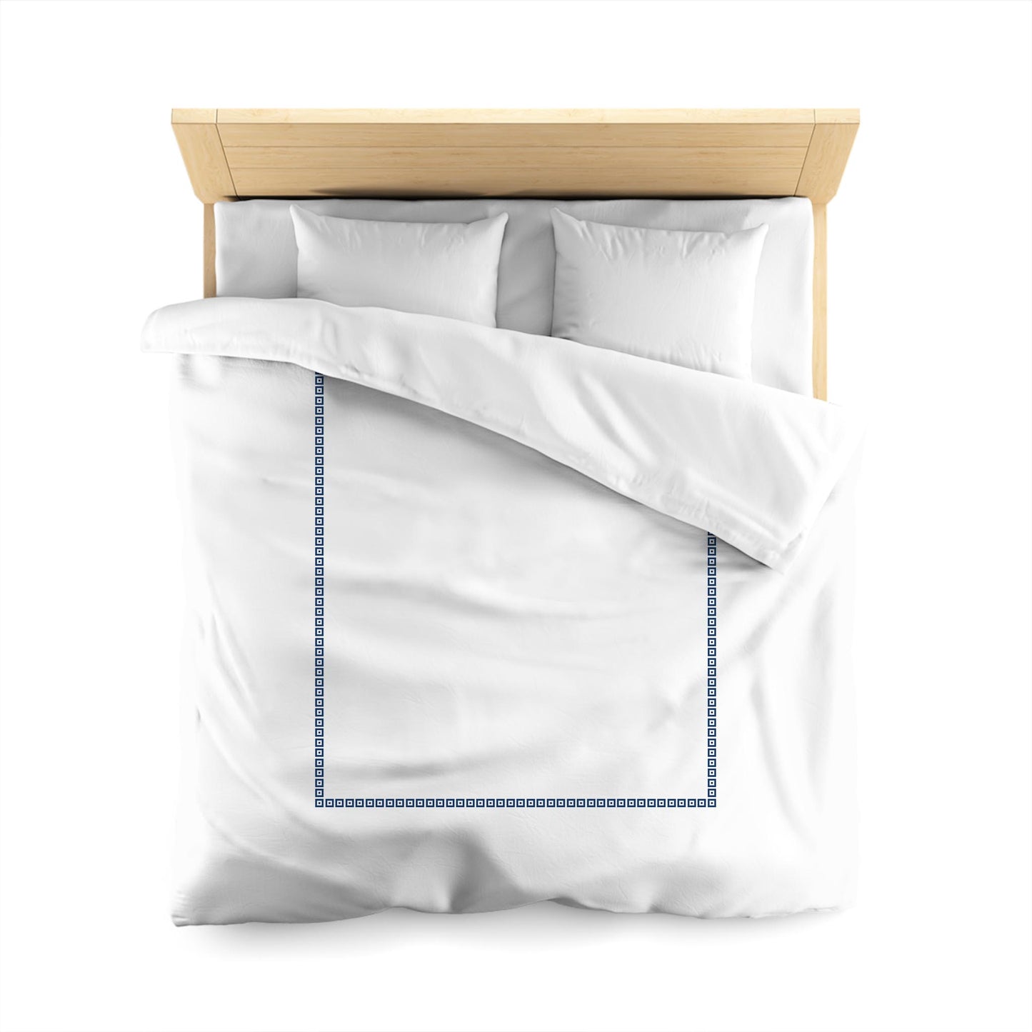 Off-white Cotton Sateen Duvet Cover, Royal Blue Repeating Square Motif Print, Classic Border | CSDU-1291-121, Queen Size
