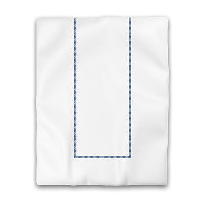 Off-white Cotton Sateen Duvet Cover, Royal Blue Repeating Square Motif Print, Classic Border | CSDU-1291-121
