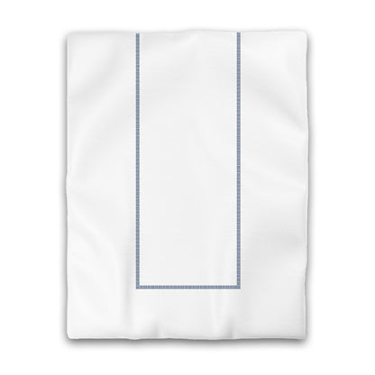 Off-white Cotton Sateen Duvet Cover, Royal Blue Single Weave Motif Print, Classic Border | CSDU-1291-141
