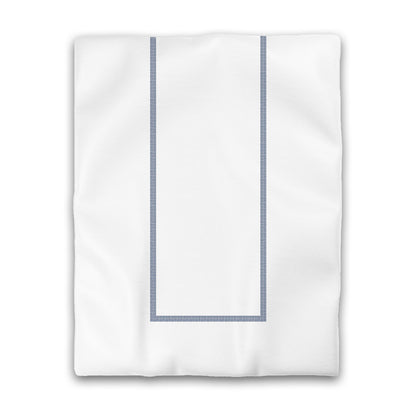 Off-white Cotton Sateen Duvet Cover, Royal Blue Double Weave Motif Print, Classic Border | CSDU-1291-143