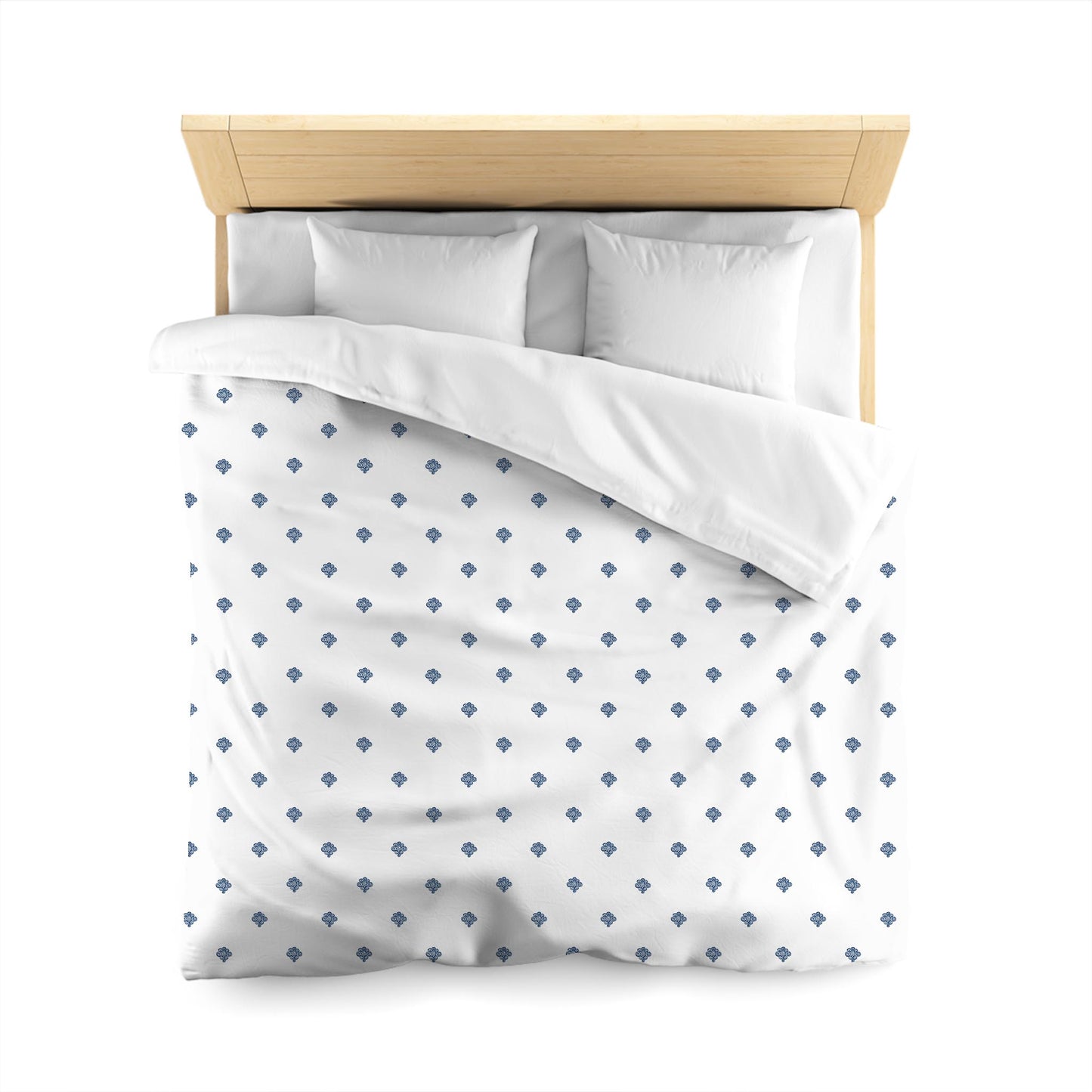 Off-white Cotton Sateen Duvet Cover, Royal Blue Hand-painted Swizzle Motif Print | CSDU-1291-171, Queen Size