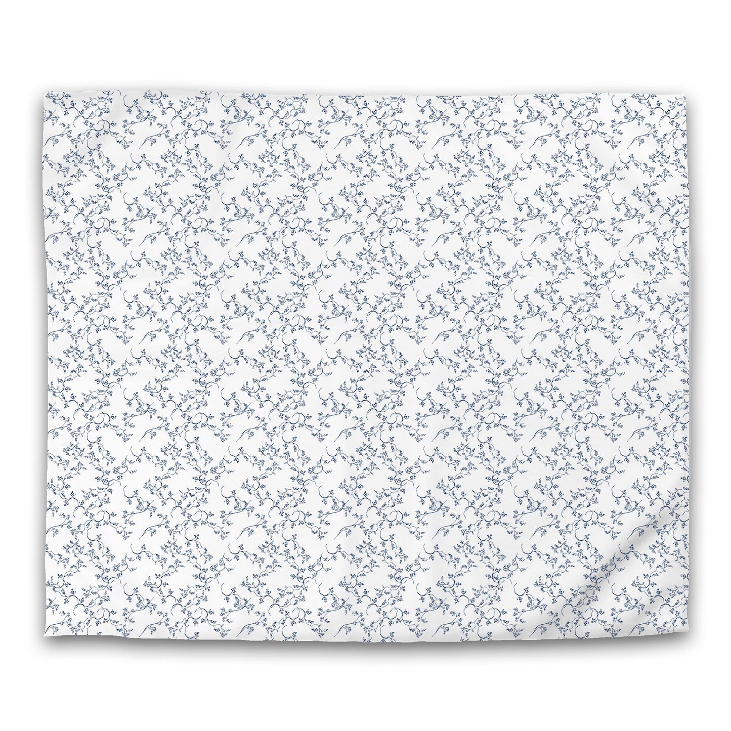 Off-white Cotton Sateen Duvet Cover, Royal Blue Hand-painted Vine Print | CSDU-1291-181
