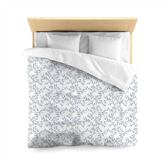 Off-white Cotton Sateen Duvet Cover, Royal Blue Hand-painted Vine Print | CSDU-1291-181, Queen Size