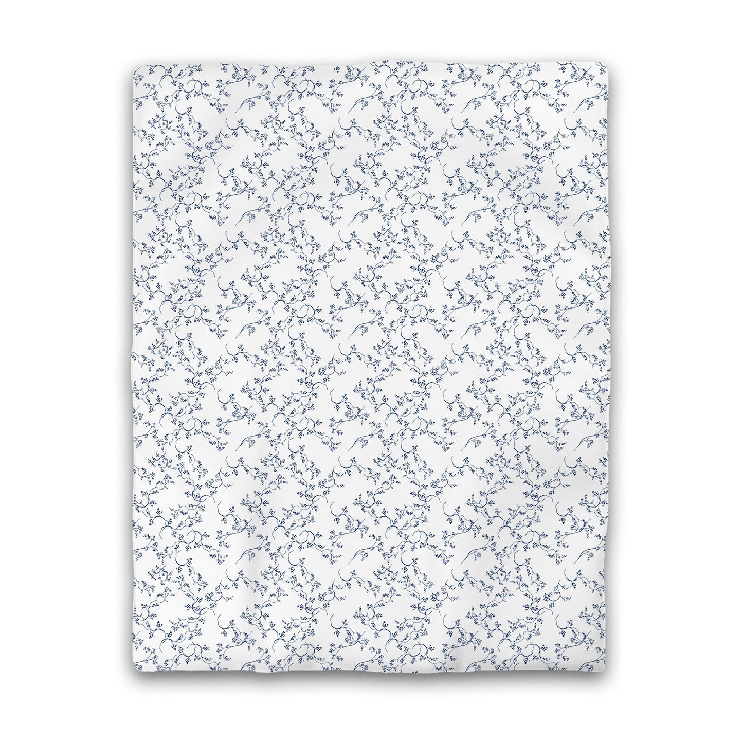 Off-white Cotton Sateen Duvet Cover, Royal Blue Hand-painted Vine Print | CSDU-1291-181