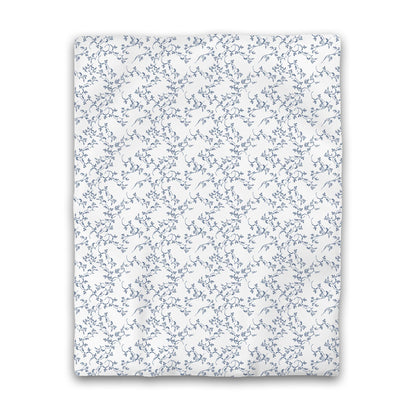 Off-white Cotton Sateen Duvet Cover, Royal Blue Hand-painted Vine Print | CSDU-1291-181