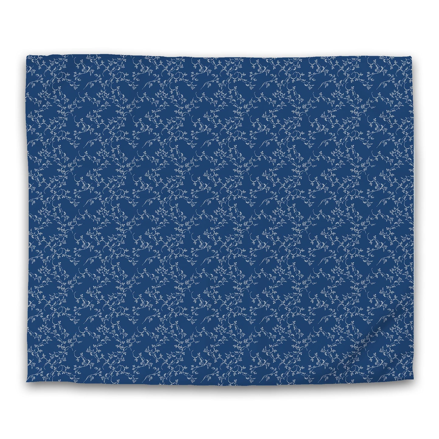 Royal Blue Cotton Sateen Duvet Cover, Off-white Hand-painted Vine Print | CSDU-1291-182