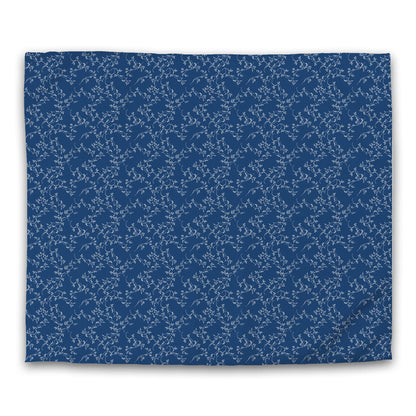 Royal Blue Cotton Sateen Duvet Cover, Off-white Hand-painted Vine Print | CSDU-1291-182
