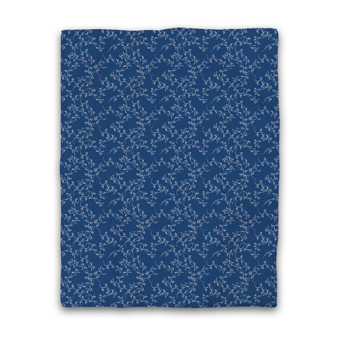 Royal Blue Cotton Sateen Duvet Cover, Off-white Hand-painted Vine Print | CSDU-1291-182