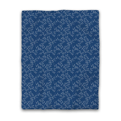 Royal Blue Cotton Sateen Duvet Cover, Off-white Hand-painted Vine Print | CSDU-1291-182