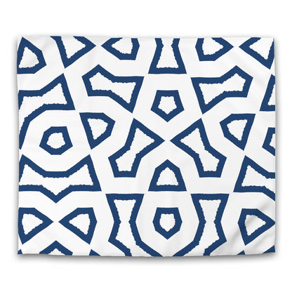 Off-white Cotton Sateen Duvet Cover, Bold Royal Blue Graphic | CSDU-1291-391