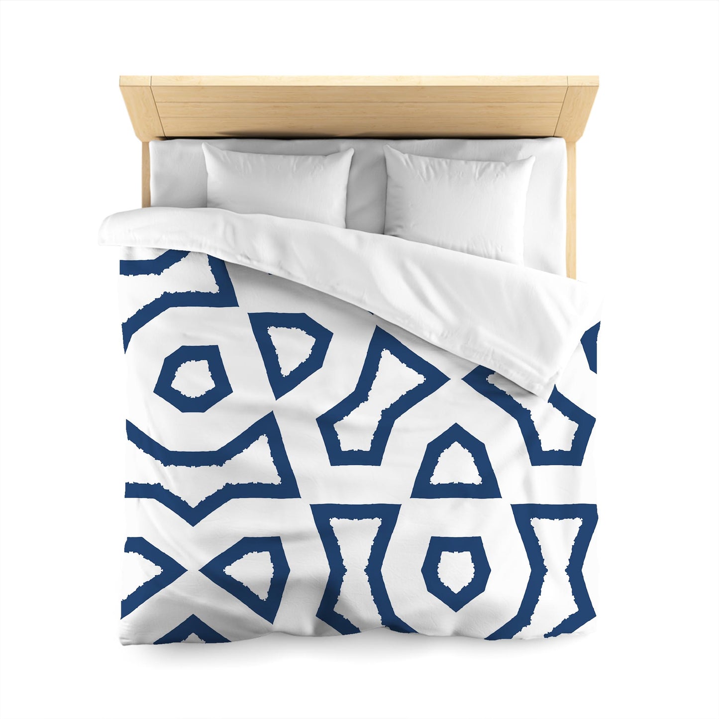 Off-white Cotton Sateen Duvet Cover, Bold Royal Blue Graphic | CSDU-1291-391, Queen Size