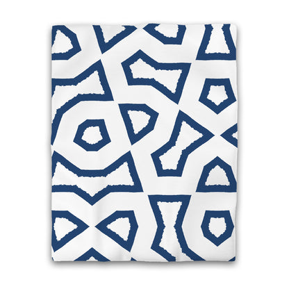 Off-white Cotton Sateen Duvet Cover, Bold Royal Blue Graphic | CSDU-1291-391