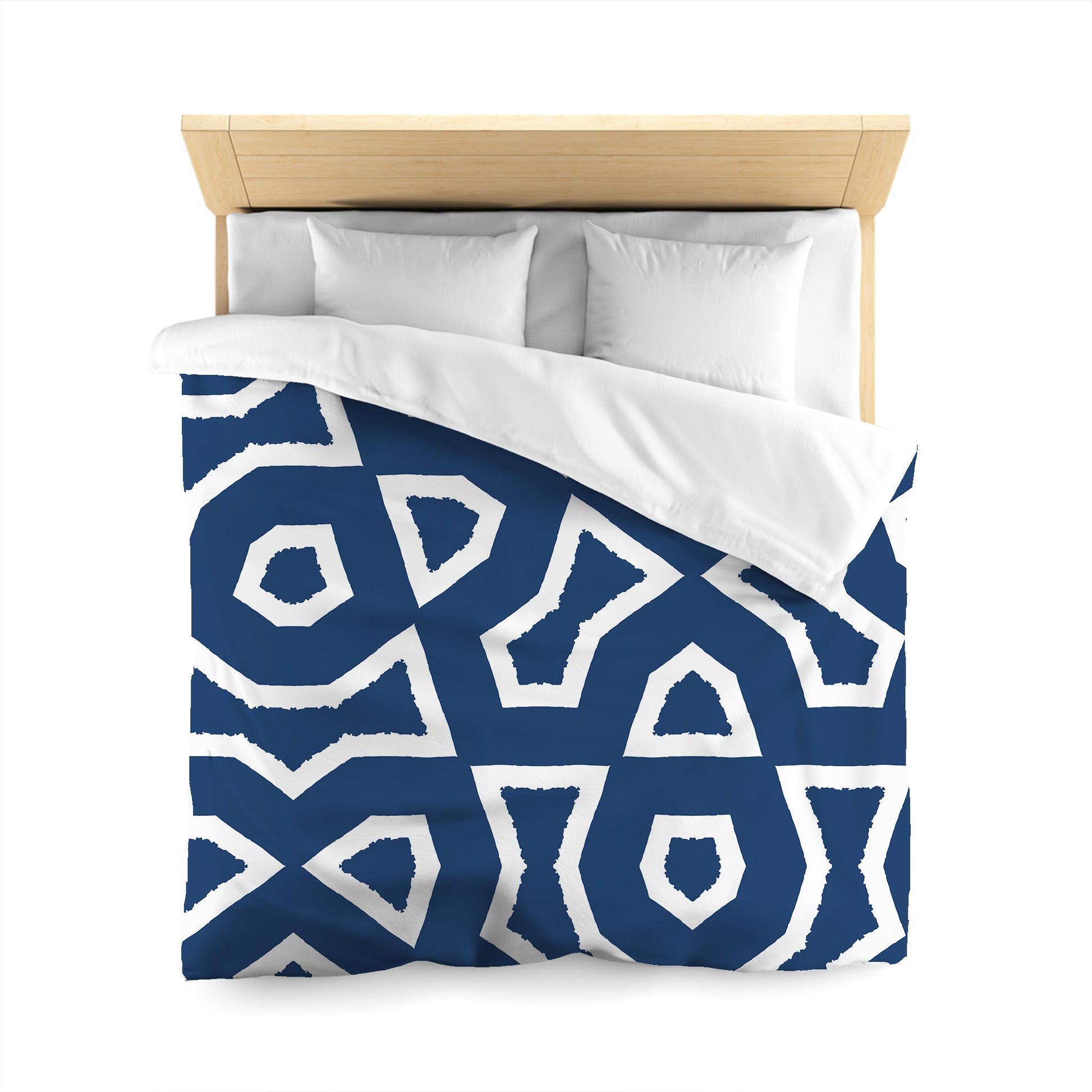 Royal Blue Cotton Sateen Duvet Cover, Bold Off-white Graphic | CSDU-1291-392, Queen Size