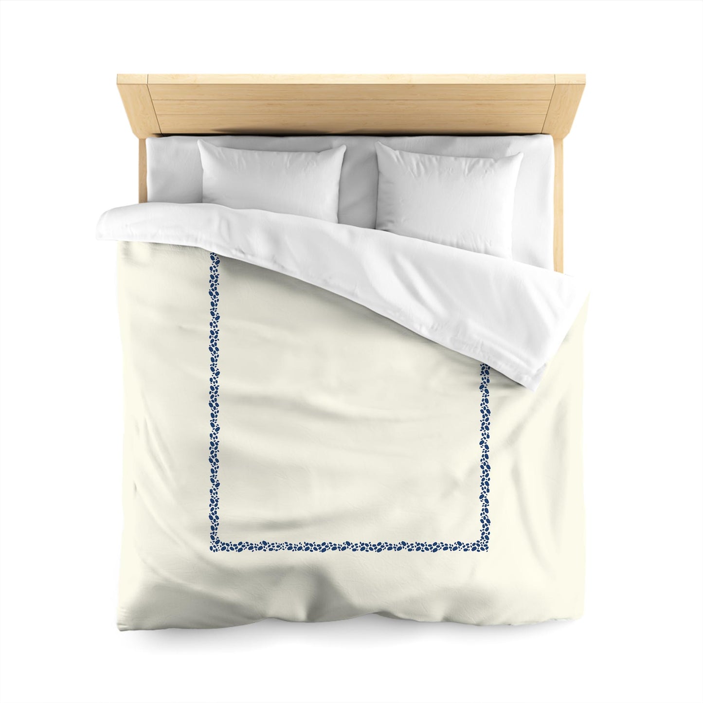 Pale Cream Cotton Sateen Duvet Cover, Royal Blue Hand-painted Dab Motif Print, Classic Border | CSDU-1293-091, Queen Size