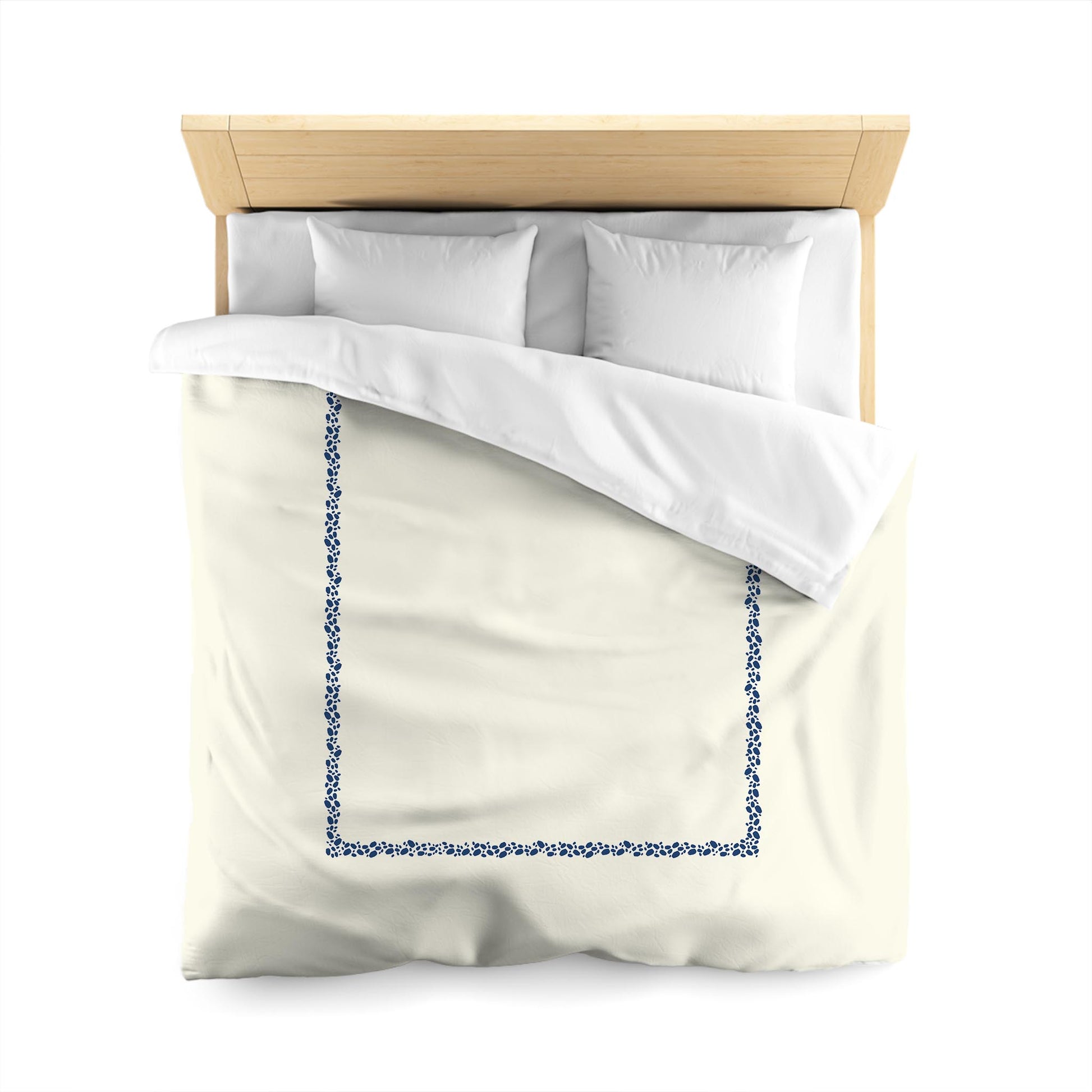 Pale Cream Cotton Sateen Duvet Cover, Royal Blue Hand-painted Dab Motif Print, Classic Border | CSDU-1293-091, Queen Size