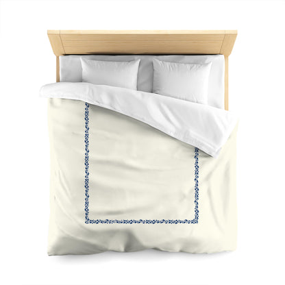 Pale Cream Cotton Sateen Duvet Cover, Royal Blue Hand-painted Dab Motif Print, Classic Border | CSDU-1293-091, Queen Size