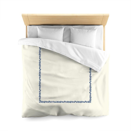Pale Cream Cotton Sateen Duvet Cover, Royal Blue Hand-painted Dab Motif Print, Classic Border | CSDU-1293-091, Queen Size