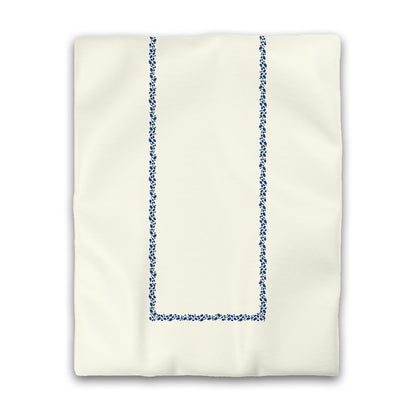 Pale Cream Cotton Sateen Duvet Cover, Royal Blue Hand-painted Dab Motif Print, Classic Border | CSDU-1293-091