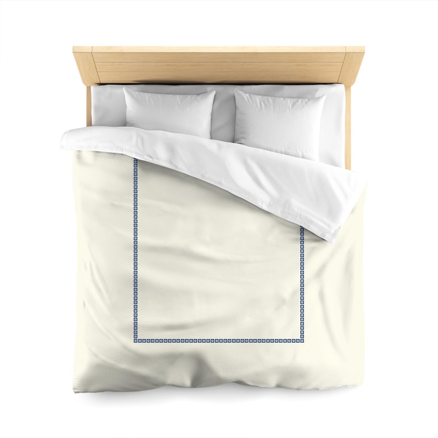 Pale Cream Cotton Sateen Duvet Cover, Royal Blue Repeating Square Motif Print, Classic Border | CSDU-1293-121, Queen Size