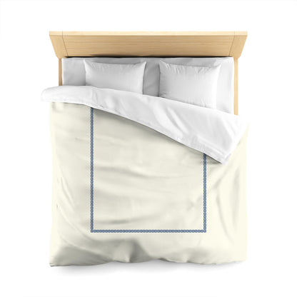 Pale Cream Cotton Sateen Duvet Cover, Royal Blue Repeating Square Motif Print, Classic Border | CSDU-1293-121, Queen Size