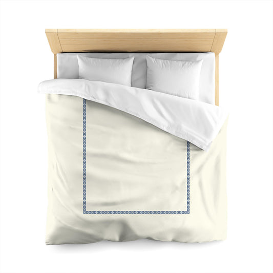 Pale Cream Cotton Sateen Duvet Cover, Royal Blue Repeating Square Motif Print, Classic Border | CSDU-1293-121, Queen Size