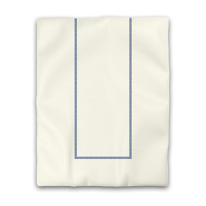 Pale Cream Cotton Sateen Duvet Cover, Royal Blue Repeating Square Motif Print, Classic Border | CSDU-1293-121