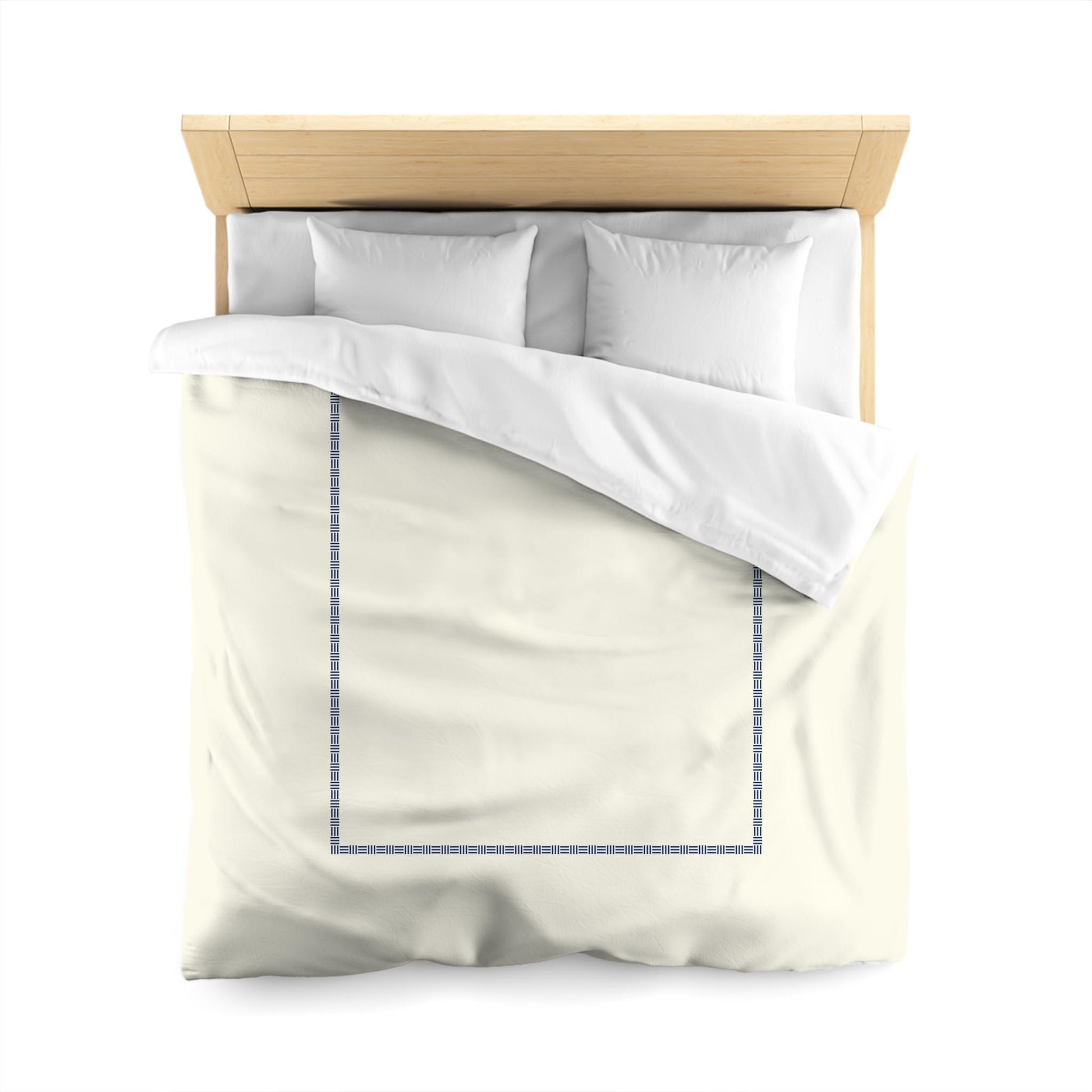 Pale Cream Cotton Sateen Duvet Cover, Royal Blue Single Weave Motif Print, Classic Border | CSDU-1293-141, Queen Size