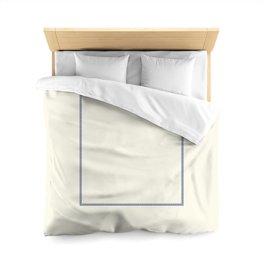 Pale Cream Cotton Sateen Duvet Cover, Royal Blue Single Weave Motif Print, Classic Border | CSDU-1293-141, Queen Size