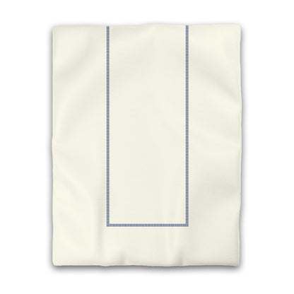 Pale Cream Cotton Sateen Duvet Cover, Royal Blue Single Weave Motif Print, Classic Border | CSDU-1293-141
