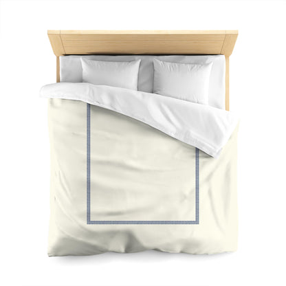 Pale Cream Cotton Sateen Duvet Cover, Royal Blue Double Weave Motif Print, Classic Border | CSDU-1293-143, Queen Size