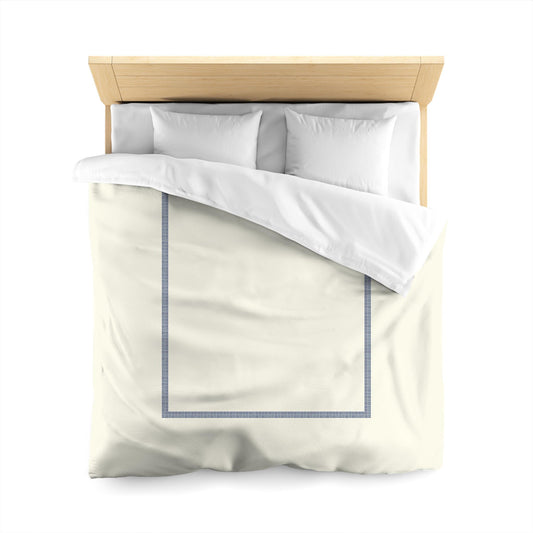 Pale Cream Cotton Sateen Duvet Cover, Royal Blue Double Weave Motif Print, Classic Border | CSDU-1293-143, Queen Size